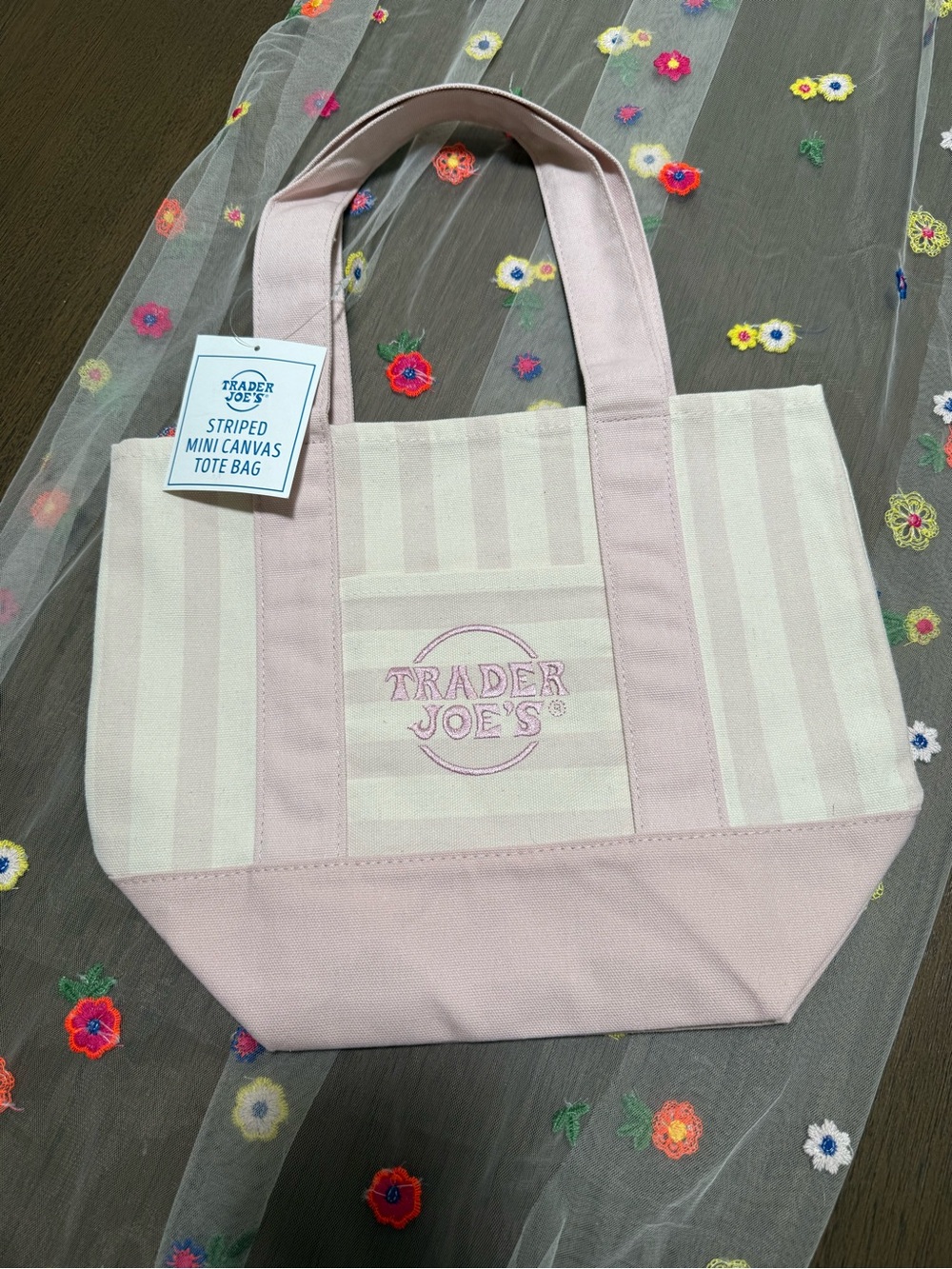 Viral Trader Joe's Pink Mini Striped Canvas Tote Bag